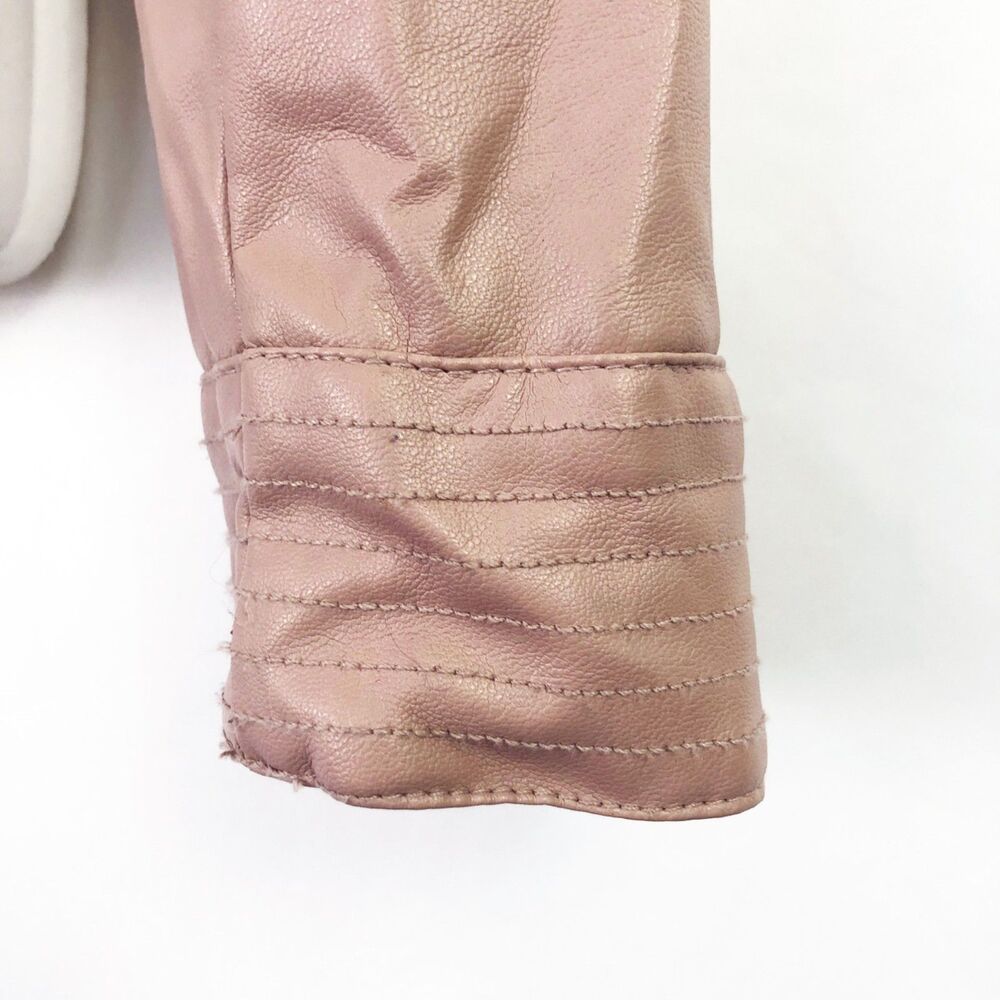Heart Soul Dusty Mauve Moto Jacket (L) Pink Vegan Leather Ruffle Trim Biker Coat - Picture 6 of 13